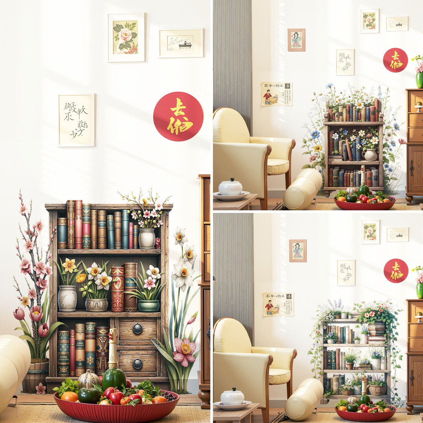Plant flower stand potted plant wall decoration sticker bedroom kitchen study bookshelf effect self-adhesive wall sticker 45012