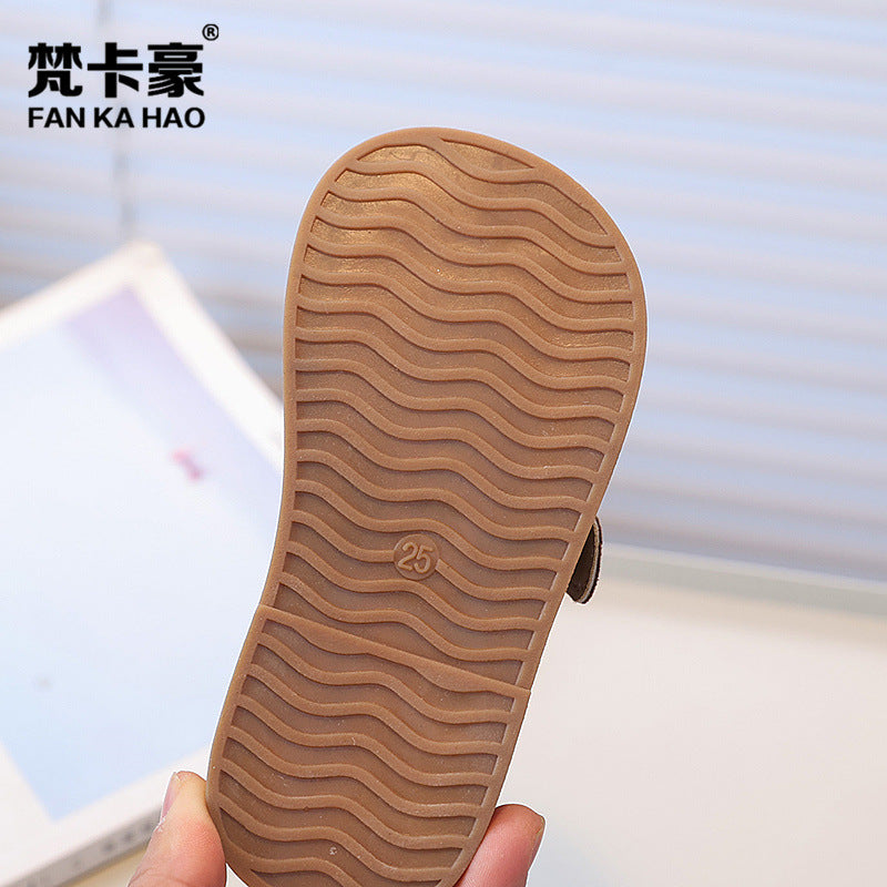 Vancahao single-sided velvet birkenstock shoes  spring & fall new arrivalkidsfashion leather shoes soft bottom bean shoes student flats