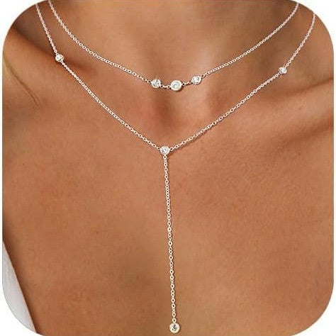 New european and american hot-selling long double-layer necklace for women, high-end design, unique cubic zirconia pendant necklace