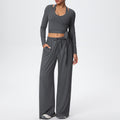 New arrival: solid color double-sided brushed fleece drawstring long-sleeve tank top three-piece set - perfect for sports, running, fitness, and yoga