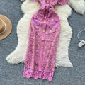 Classy sense of cut air square collar quality lacedress women's summer metal buckle waist silmslimming look a-line skirt