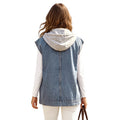 European and american cross-border foreign trade  lapel front button stereo large pocket waist casual layered denim waistcoat for women