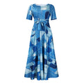 summer new fashion cross-border  elegant women's tie-up printed plus size european and american style dress