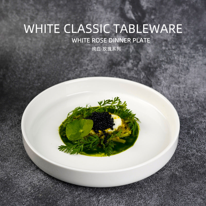 Scandinaviancasual creative ceramic tableware ceramic soup plate for home pure white high-looking fruit salad plate with side plate