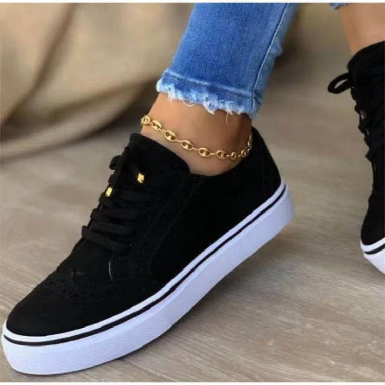 Independent station new casual shoes women's 2021  large size comfortable European and American flat bottom round head lace-up single shoes women's hair