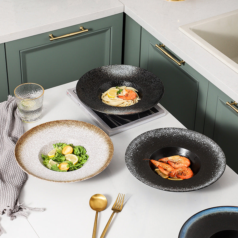 Japanese retro ceramic dinnerware creative straw hat plate - restaurant & hotel pasta plate, deep dish, dessert presentation, soup plate