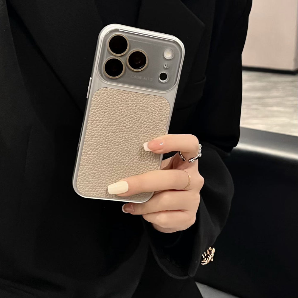 Suitable for iphone17pro lens large window lychee leather pattern mobile phone case apple 15 business case lychee pattern