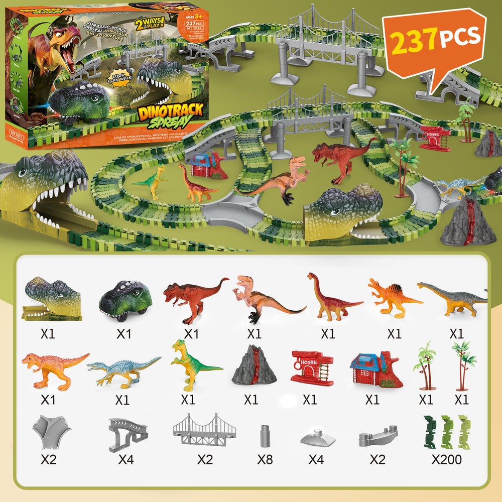 children's dinosaur track car toy diy assembly electric roller coaster tunnel versatile educational building blocks wholesale