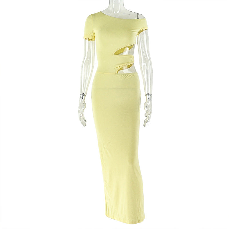 European and american style cross-border solid color elegant women's bodycon mini dress with cutout asymmetrical design - evening party gown