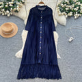 Elegant and chic tassel-trimmed loose-fit dress - women's commute-ready, high-end, slimming a-line long-sleeve shirt dress