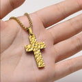 European and american new style minimalist hammered cross pendant necklace - vintage niche stainless steel cross jewelry