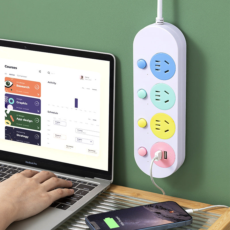 Multi-outlet power strip with usb charging ports - wall socket extension cord for home use