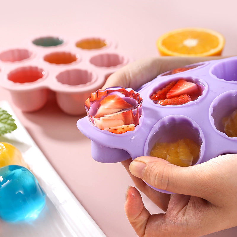 Food-grade silicone 7-cavity grapefruit-shaped jelly mold, home ice cube tray, baby food refrigeration box, ice mold with lid