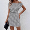 european and american  summer new arrival: gray printed elegant minimalist women's dress