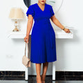D135t exportv neckruffle sleeve cross-border plus sizepleated africanladieswearfashion cross-border dress