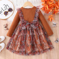 Spring/autumn long-sleeved floral mesh dress for toddlers and young children - hot cross-border seller