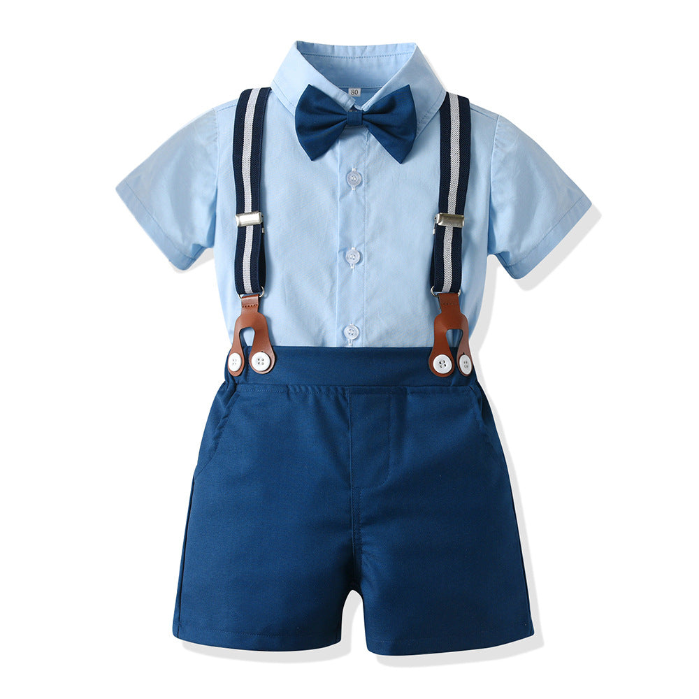 Export children's clothing summer boys short-sleeved shirt cotton boys suit first birthday dress children's day costume