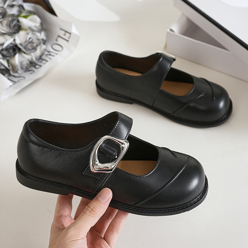 Loafers 2025 new spring autum british style retro small silver buckle round toe pvc slip-on thick sole loafers