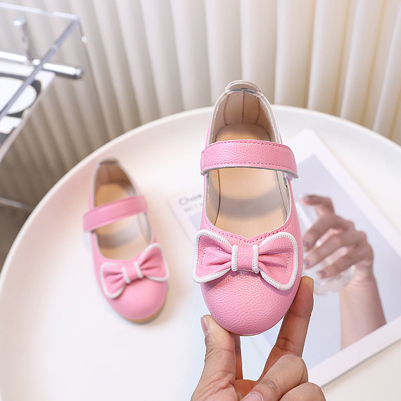 Girls' leather shoes - new spring/autumn  collection: soft-soled crystal princess shoes with bow detail
