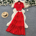 French red polka dot two-piece set - women's spring/autumn high-waisted, slimming, and chic workwear outfit