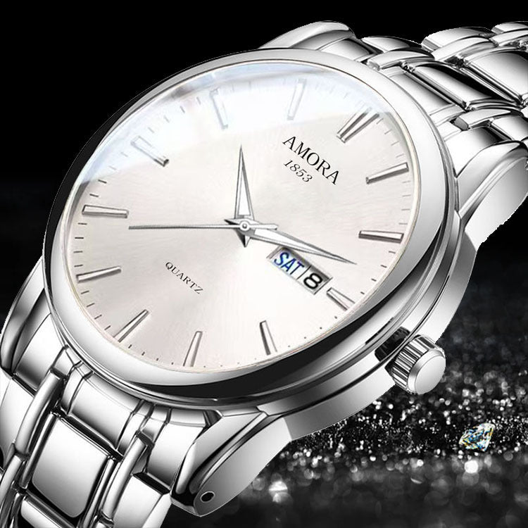 Xiangshiman gold steel watch - stainless steel waterproof quartz watch for middle-aged and elderly men - fashionable men's wristwatch with 2035 movement