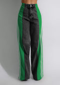 summer fashion patchwork three-stripe wide-leg denim pants - new women's casual high-waisted stretch straight-leg trousers