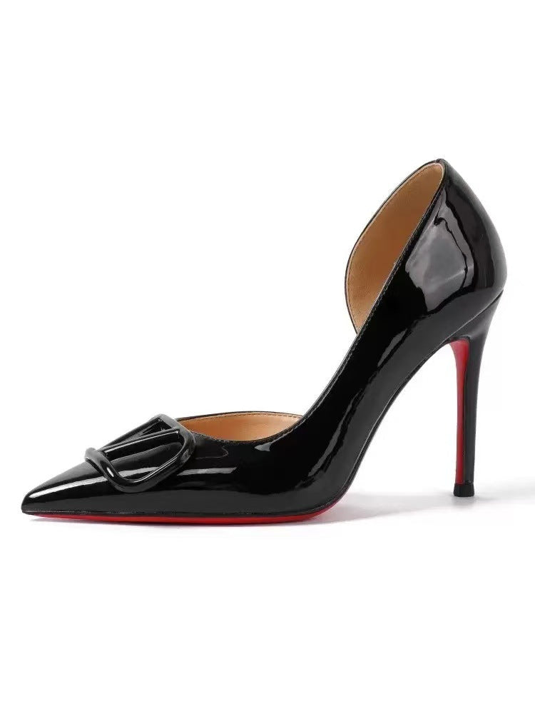 2025 new stiletto pointed-toe patent leather designer heels - red sole, nude, low-cut, elegant women's shoes