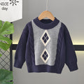 Kids' fleece-lined sweater:  winter collection - thickened pullover knit top, korean style, boys' crew neck wool sweater