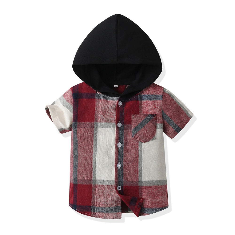 Ready-to-ship boys' shirts, british style, new summer collection, kids' casual short-sleeve plaid shirts, for older boys and teens