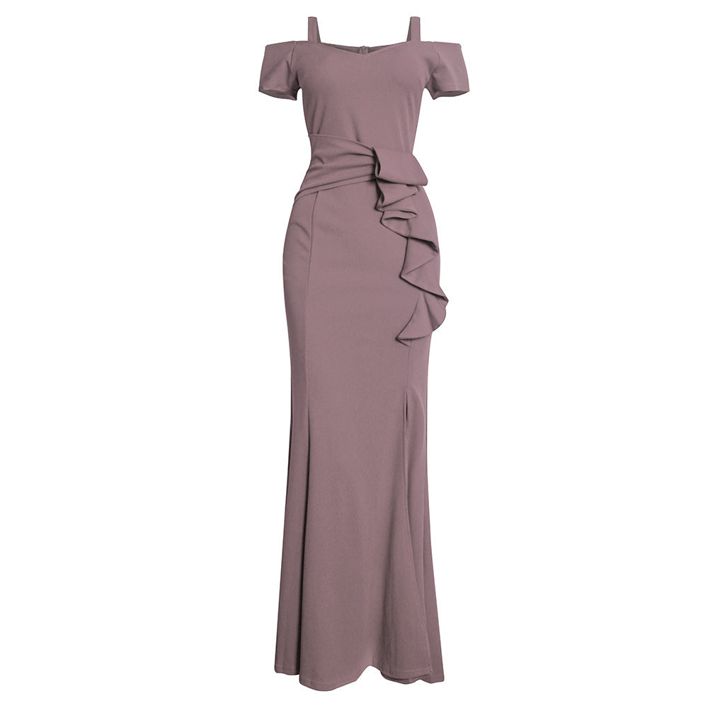 e-commerce: plus-size women's sexy, figure-flattering, slit evening gown with a fishtail train, suitable for , , and the african market