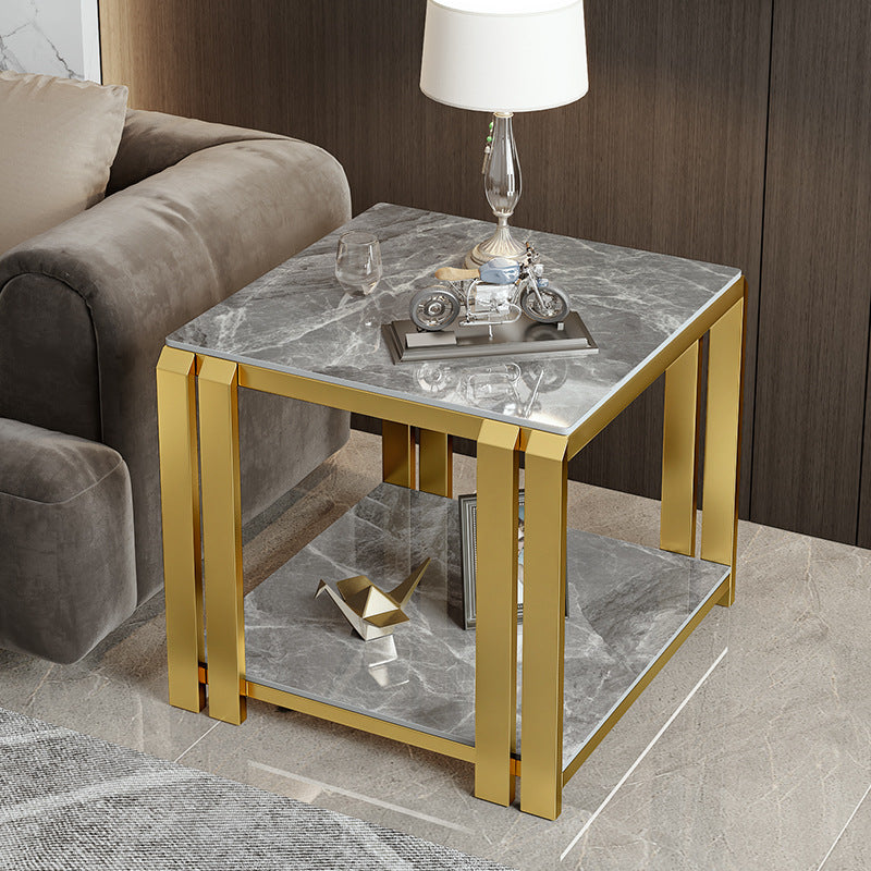 Scandinavian modern accessible luxury style sofa side table casual living room double layer side table italian slate corner table square small coffee table
