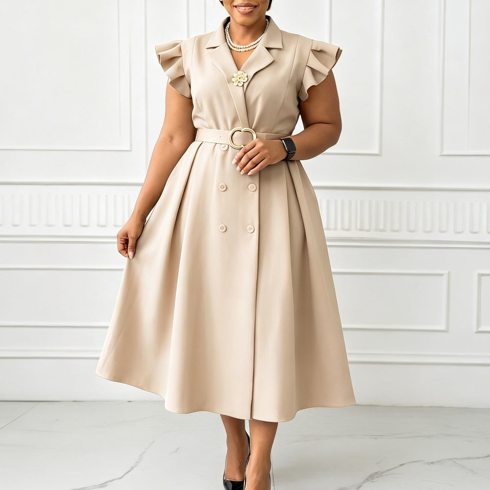 D3365  fashionexport summer new arrivalelegantol suit collar medium long double breasted african dress