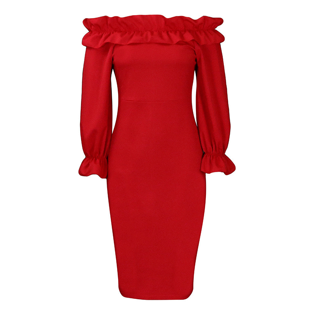 D3169 european and american style women's new autumn  off-the-shoulder long sleeve elegant slim-fit plus size export dress