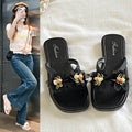 New women's summer sandals with two little flowers - stylish, non-slip, versatile flat sandals for outdoor wear, trendy beach slippers