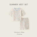 Summer lightweight crinkle cotton baby air conditioning suit set, separates pajamas, boys and girls' three-quarter sleeve loungewear