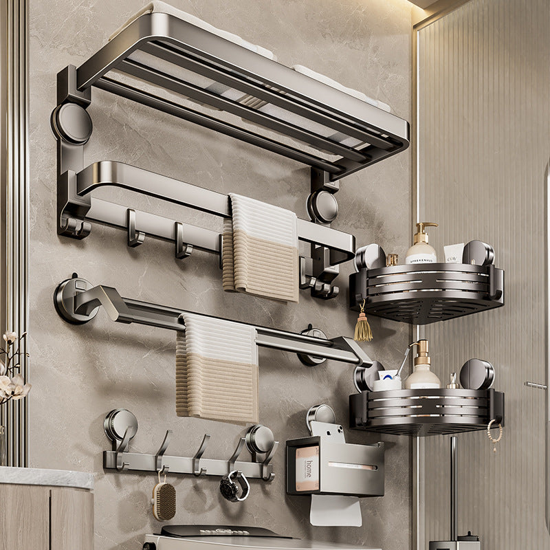 Suction cup towel rack, bathroom free punching, bathroom rack, toilet double folding towel rack, bathroom pendant set.