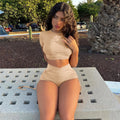 new arrivaltwo-piece set women's clothing fashion style hot girl round neck short-sleeved waistless topsilm shorts suit