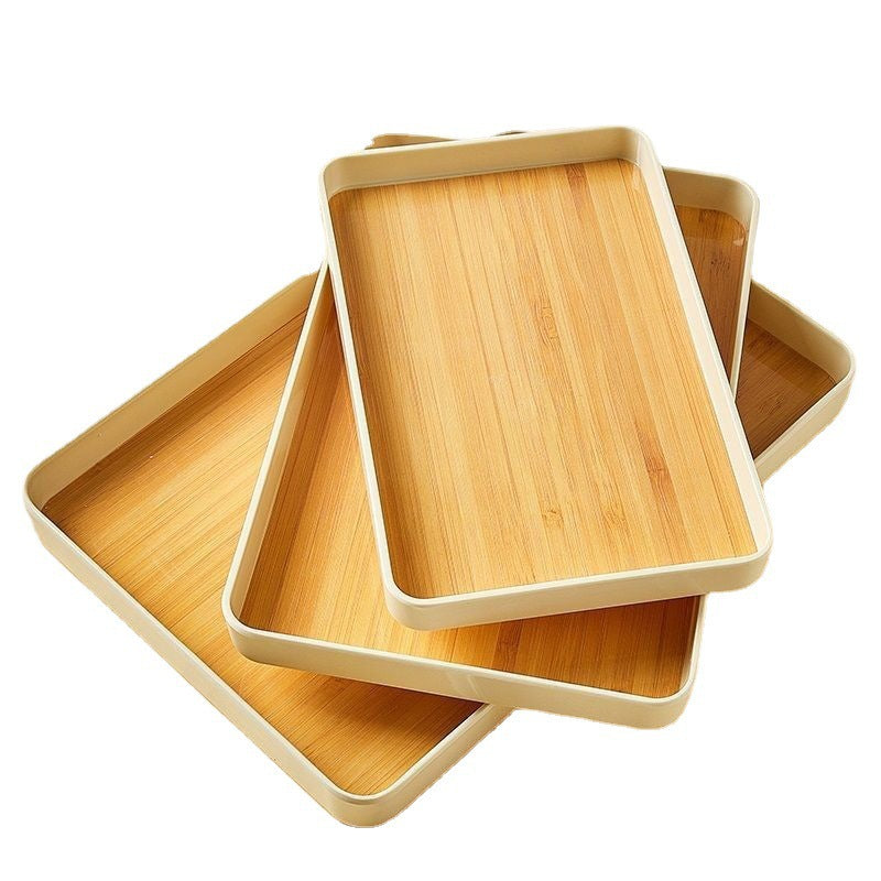 Creative popularins style tea cup plate scandinavian plastic dinner plate fruit plate combination imitation wood grain tray for home