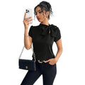 Women's casual solid color tie-waist bow flare sleeve blouse, spring/summer european and american style slim fit top