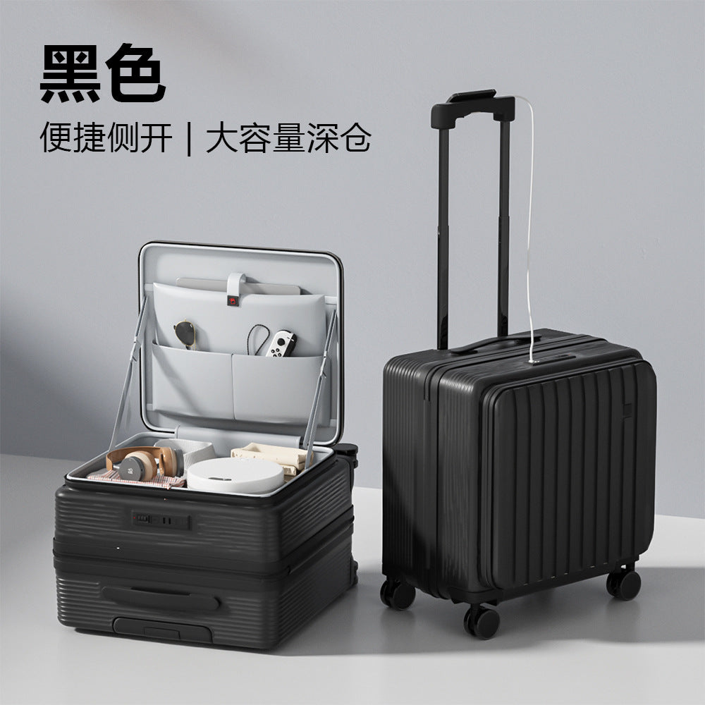 Side open small suitcase short trip 20-inch parent-child travel artifact can sit boarding trolley case for men, women and children