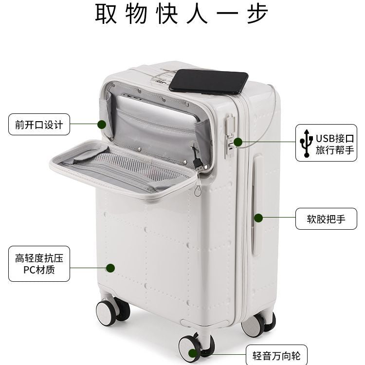 Pinghu front open lid suitcase Women's universal wheel trolley case Suitcase Convenient computer warehouse Boarding case Password box
