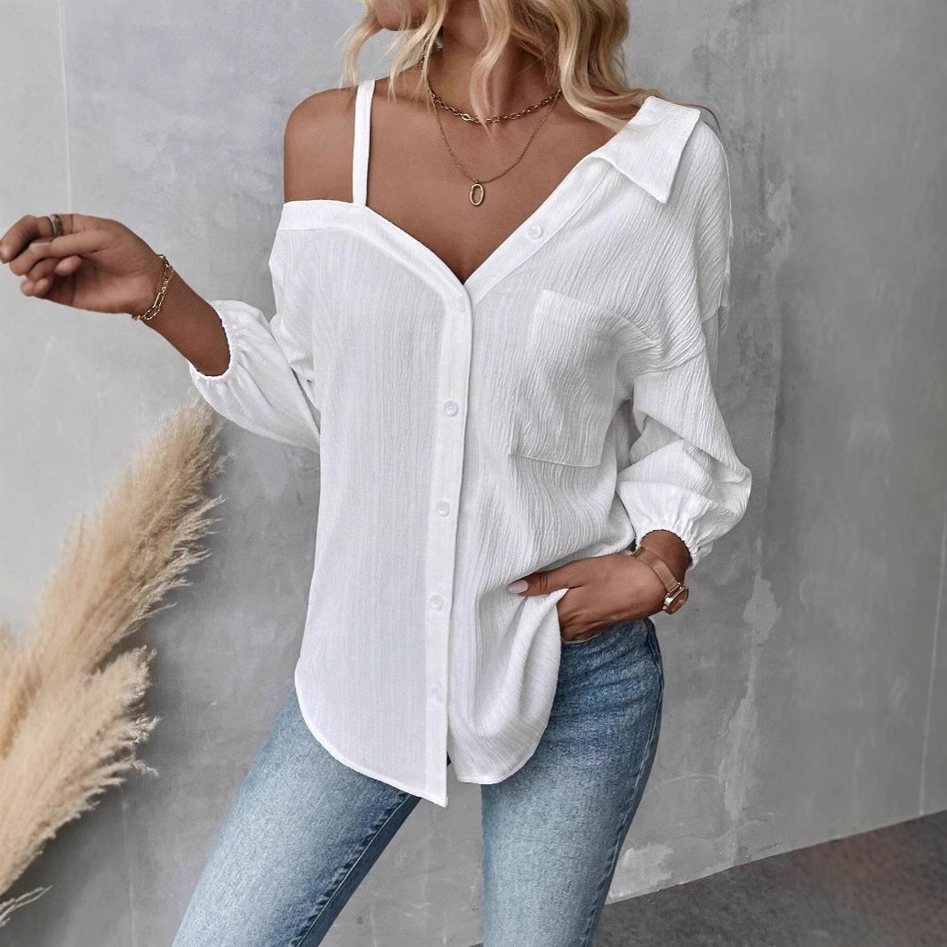 Spot 2025 spring and summer European and American independent station  lapel seven-quarter sleeve off-the-shoulder cardigan texture single-breasted casual