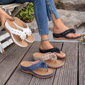 summer new european and american style floral wedge heel women's slippers, plus size comfortable flip-flops with rivet detail for export