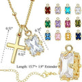 New arrival amazon geometry 12 birthstone square pendant cross inlaid rhinestone necklace lady necklace