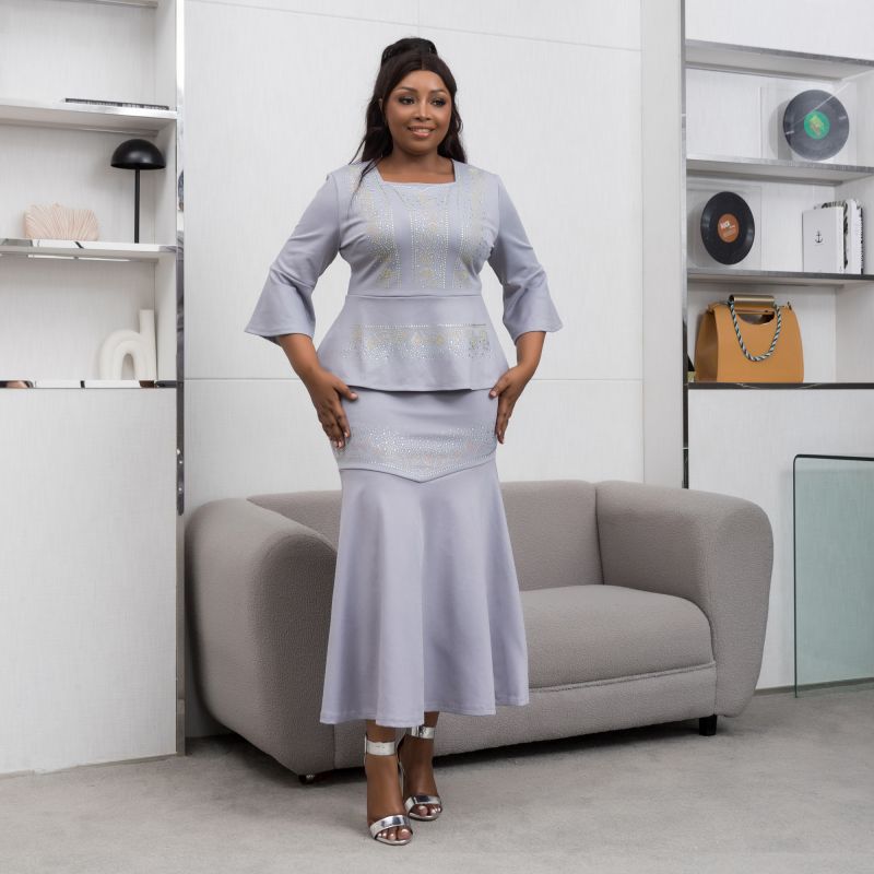 new arrivals: african cross-border fashion - rhinestone embellished elegant workwear maxi dress, luxury rhinestone two-piece set