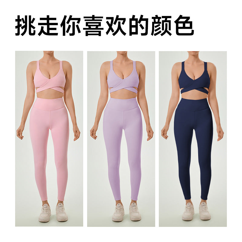 Lightly customized european and american cross-border training pilates fitness set running belt chest pad sports yoga clothes women's set