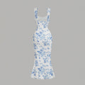 Amazon cross-border women's fashion: european and american sexy style floral print slip dress - new summer high-waisted bodycon maxi dress