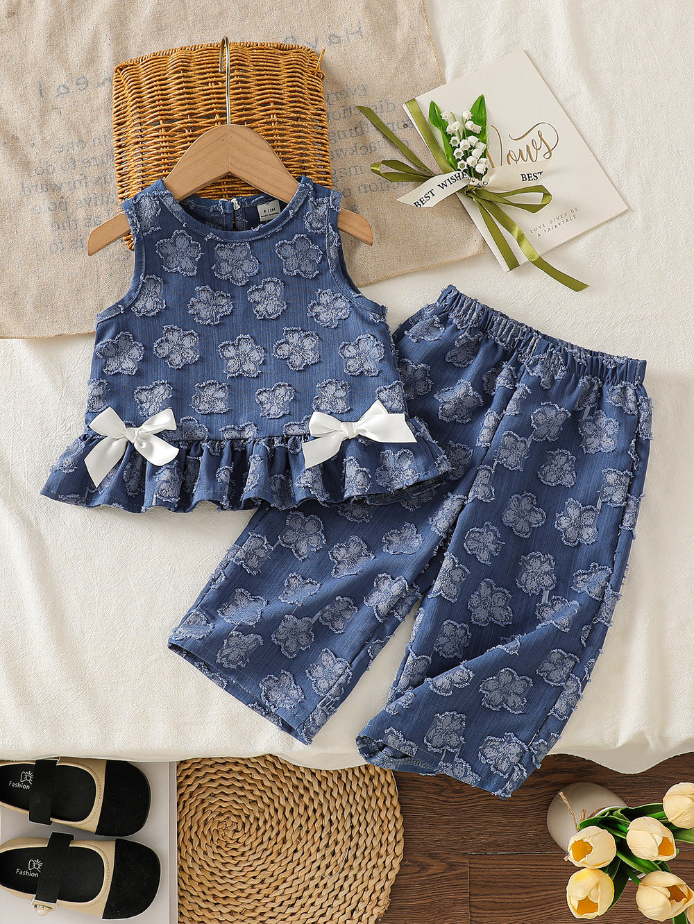 baby girl summer outfit set - new stylish kids' clothes, doll collar sleeveless cutout set, two-piece children's clothing