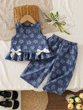 baby girl summer outfit set - new stylish kids' clothes, doll collar sleeveless cutout set, two-piece children's clothing