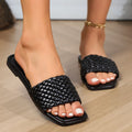 Women's flat sandals for export -  summer new collection: woven square toe, minimalist and stylish beach slides
